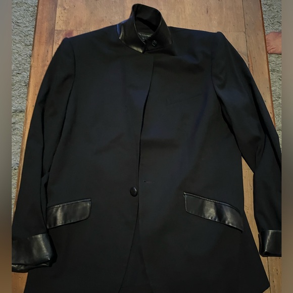 Ralph LaurenBlack Label  Black Virgin Wool Blazer w/Lamb Leather Cuffs and Trim - Picture 3 of 6